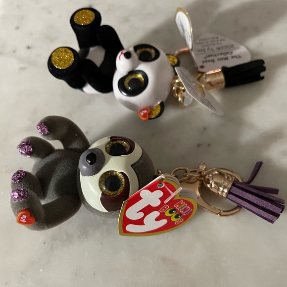 Ty Beanie Mini Boo Dangler & Chi (sloth & panda) Keychain Key Ring - both NWT - Picture 4 of 7